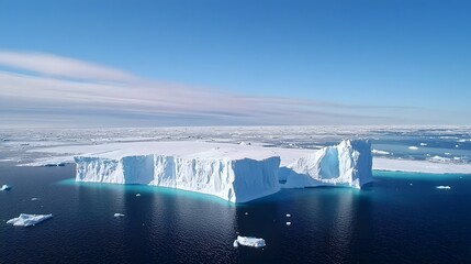 Poster - Expansive pristine iceberg drifting across the serene icy Arctic waters captivating scientists with its formidable presence and inspiring in depth research and analysis