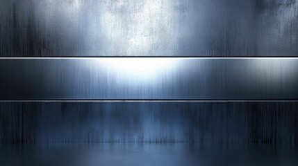 Poster - Metallic Blue Surface Displaying Horizontal Bands with Reflective Elements
