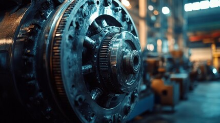 Poster - A close up view of industrial gears and machinery parts