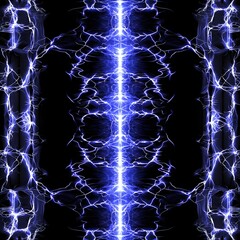 Poster - Striking blue and white lightning pattern creating a dynamic abstract design with electric energy on dark background