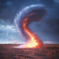 Poster - Massive fire explosion with fiery flames erupting in a dynamic electric tornado visual in stunning digital art
