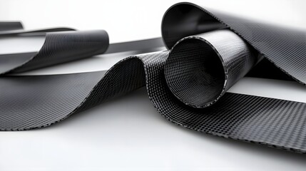 Fototapete - Intricate patterns of woven carbon fiber creating dynamic aerodynamic surfaces on a clean minimalist white backdrop