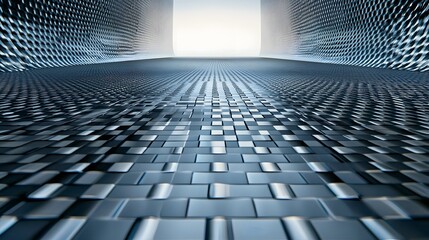 Poster - Intricate repeating geometric pattern with a sleek high tech aesthetic against a clean minimalist backdrop creating a visually striking and thought provoking digital composition