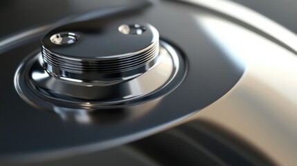 Poster - Polished metallic object with circular features and reflective surfaces