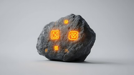 Aufkleber - representation of an ancient enigmatic artifact with captivating glowing symbols on a plain background sparking curiosity and imagination