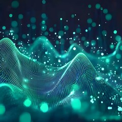 Poster - Dynamic wave with a stunning blur effect representing digital energy in a vibrant green color creating a fantasy scene