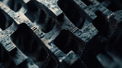 Poster - Macro photograph of a metallic object with geometric structured shapes