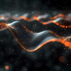 Poster - A beautiful wave floating in the sky surrounded by cinematic neon particles and energy ribbons of light and color