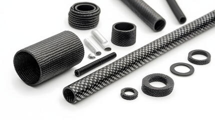 Poster - Various carbon fiber components and products showcasing the material s lightweight yet robust properties for engineering and industrial applications