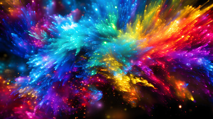 Poster - A stunning close-up of colorful cosmic dust swirling in a cosmic explosion of light and vibrant colors illuminating the vast universe.