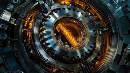 Poster - A close up view of a complex mechanical device interior