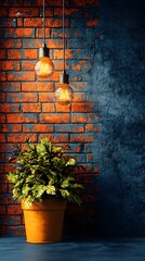 Poster - Beautiful plant in a pot displayed in a room with exposed brick wall showcasing minimalist interior design elements