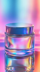 Poster - Glass jar with holographic lights, colorful gradient. Futuristic design concept