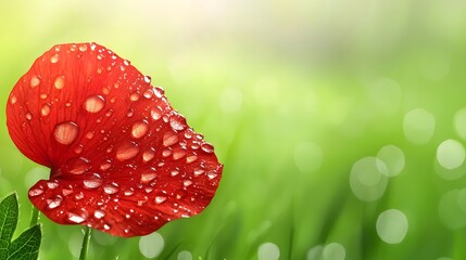 Poster - Striking red flower adorned with water droplets capturing the essence of nature's beauty and vibrant colors