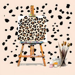 Poster - Artistic painting process captured with brushes and paints illustrating creative expression and colorful masterpiece creation