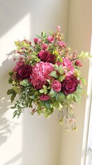 Poster - A stunning vase of flowers displayed against a wall creating a bright and elegant vintage floral arrangement