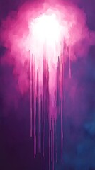Aufkleber - Vibrant pink and purple watercolor painting with dynamic drips and flowing brushstrokes on canvas surface