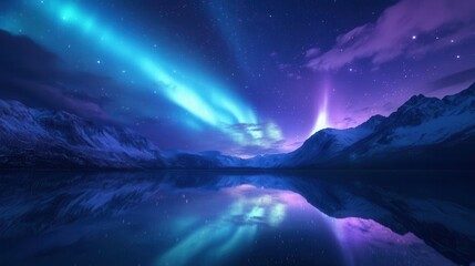 Wall Mural - celestial symphony northern lights dance above mountain lake reflecting vibrant aurora borealis with