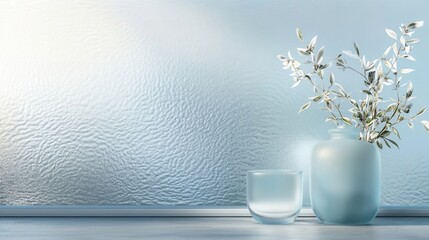 Poster - A minimal vase with decorative leaves and a glass vessel