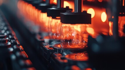 Poster - Glass jars being processed in a manufacturing industrial setting