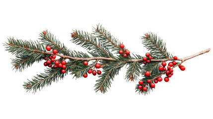 Wall Mural - Christmas fir branch with red berries isolated on transparent background