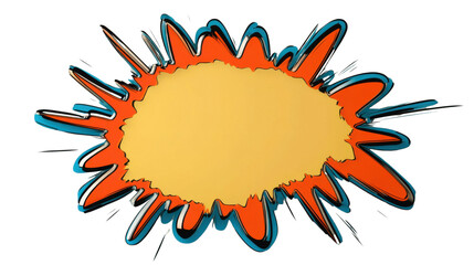 Leinwandbilder - Orange and blue splashing comic speech bubble with yellow center on transparent background