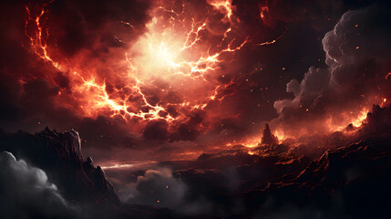 Poster - Awe-inspiring fire burning in the sky with cosmic ripples creating a visual spectacle in the vast universe.