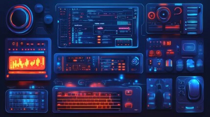 Poster - Electronic display panels and interfaces with vibrant blue and orange lighting