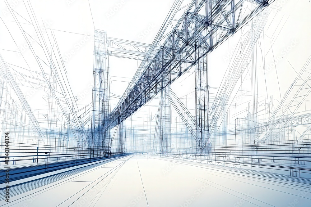 A detailed blueprint of a bridge under construction showcases the engineering design and structure.