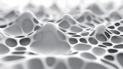 The image is a close-up, high-resolution digital rendering of an abstract three-dimensional structure.  The structure resembles a network or mesh of interconnected, rounded forms, creating a