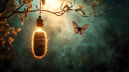 Poster - A silk moth gently emerging from its silky cocoon bathed in the soft glow of a lamp its fuzzy body casting a delicate shadow on the surface  This intimate