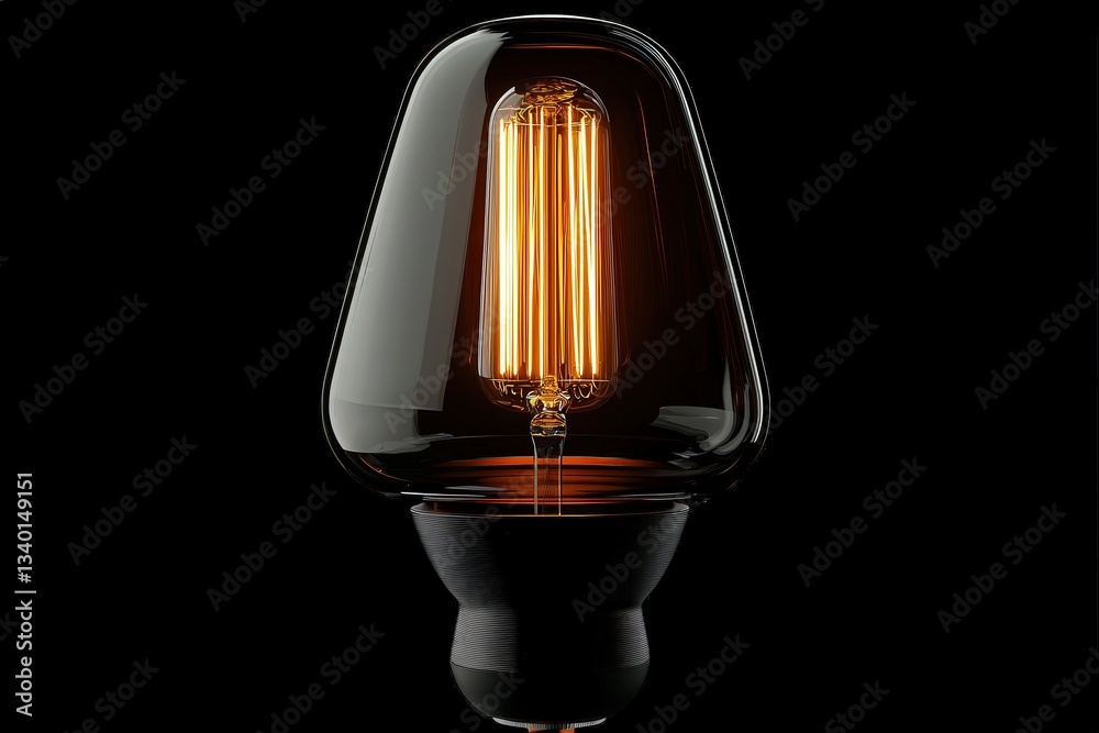 This image features a vintage-style light bulb with a warm glow, highlighting its filament design. The bulb is set against a stark black background, enhancing its aesthetic appeal.
