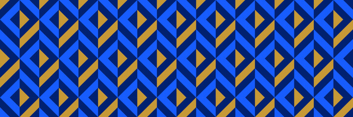 Poster - Seamless masculine chevron pattern. Blue and brown geometric rhombus background for design textile, fabric swatch, scarf cloth, print template. Navy color repeating diamond wallpaper. Vector backdrop