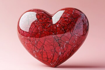 Poster - A large red heart shaped object displayed on a pink background