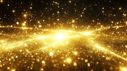 Wall Mural - shimmering golden background filled with sparkling lights and particles