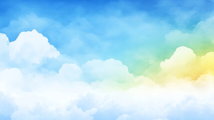 Wall Mural - soft clouds in blue sky with gradient of yellow and green hues