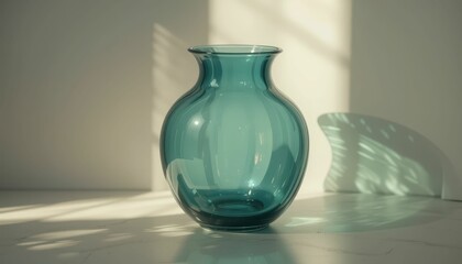 Poster - Elegant Turquoise Glass Vase in Soft Natural Light and Shadow