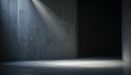 Poster - Dramatic Light Beam Illuminating Empty Concrete Room Interior Design