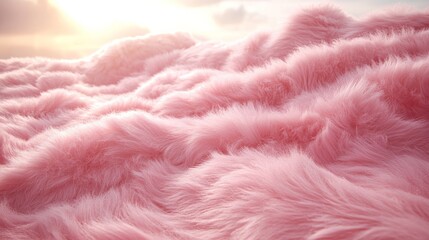 Poster - Pink fluffy clouds at sunrise creating a soft dreamlike landscape, serene ambiance