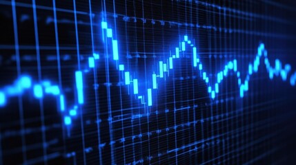 Poster - A blue lit graph shows financial data fluctuations and trends