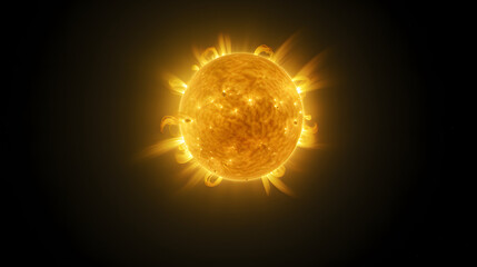 Poster - bright sun glowing in a dark sky above a distant exoplanet orbiting with stars and cosmic mysteries 