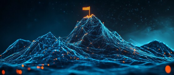 Digital mountain peak with glowing blue line, illustration graphic mountain data in futuristic concept