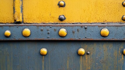 Poster - Weathered metal panels with rivets and contrasting colors are present