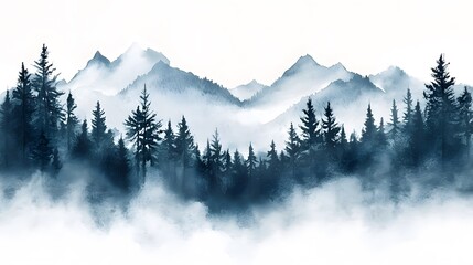  Misty Mountain Forest  Watercolor Landscape  Nature Scene