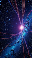 Poster - Vibrant energy burst in galactic space with dynamic colorful light trails