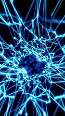 Poster - Dynamic blue network: pulsating energy web in abstract digital space
