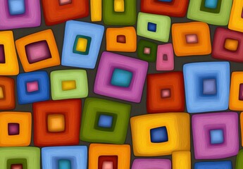 Poster - Abstract background of colorful squares in various sizes and shades on a dark gray surface. The squares create a textured, mosaic like pattern. 