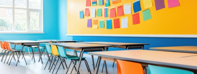 Poster - Bright and Colorful Classroom Interior with Creative Wall Decor