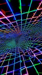 Poster - Mesmerizing vortex of colorful neon light grid in motion