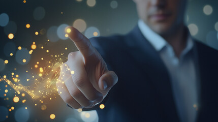 Poster - Digital Transformation Businessman Interacting with Futuristic Technology Interface